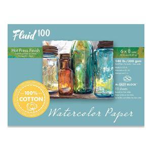Fluid 100 Hot Press Watercolor Paper Easy-Block 6"  x 8"  – (15 Sheets, 140lb)
