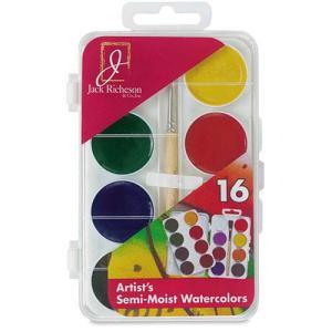 Richeson Semi-Moist Watercolor Set with Brush - (16 Colors)