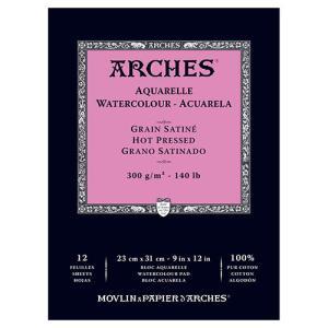 Arches Watercolor Hot Press Pad 9" x 12" - (12 Sheets, 140lb)