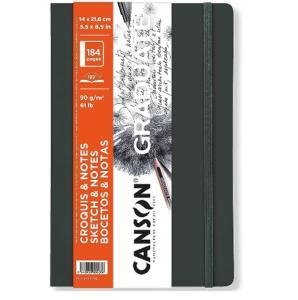 Canson Graduate Sketch & Notes Black Soft Cover Book 5.5" x 8.5"  (184 pages, 61lb)  CN31200L045