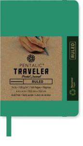 Pentalic Traveler Pocket Journal 4" x 6" - (160 Pages, 74lb) Ruled, Deep Mint