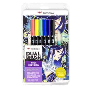 Tombow Dual Brush Pen Manga Set - 6pk Moon + Waterbrush   56247