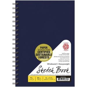 Pentalic Heavyweight Sketch Book 5.5" x 8" - (80 Sheets, 70lb) Wirebound, Blue Linen Cover