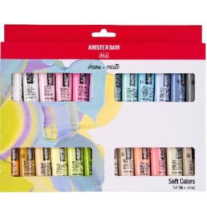 Royal Talens Amsterdam Acrylic Paint Set 0.67oz/20ml - (24 Pack) Soft Colors Series