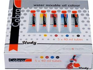 Royal Talens Cobra Study Water Mixable Oil Paint Primary Starter Set- 5x40ml