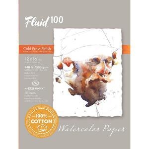 Fluid 100 Cold Press Watercolor Paper Easy-Block 12"  x 16"  – (15 Sheets, 140lb)