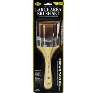 Royal Langnickel 3 Pack Brown Taklon Short Handle Large Area Brush Set - 1 Inch,2 Inch,3 Inch
