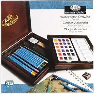 Royal Langnickel Essentials Premier Wooden Watercolor Drawing Art Box Set - (45 Pieces) RSET-WPEN1600