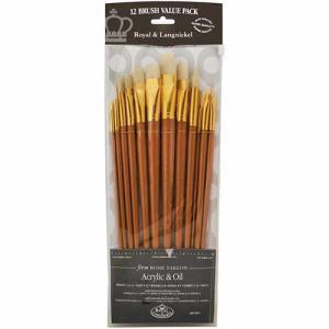 Royal Langnickel Bone Taklon Acrylic And Oil Brush Value Pack - 12pc