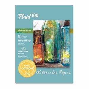 Fluid 100 Hot Press Watercolor Paper Easy-Block 12"  x 16"  – (15 Sheets, 140lb)