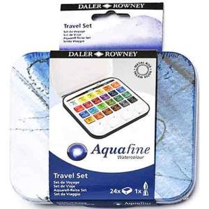 Daler Rowney Aquafine 24 Color Watercolor Travel Tin with Brush  131900924