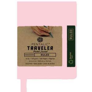 Pentalic Traveler Pocket Journal 4" x 6" - (160 Pages, 74lb) Ruled, Pale Pink
