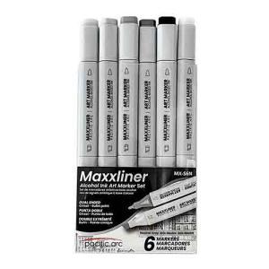 Pacific Arc Maxxliner Dual-tip Alcohol Marker Set 6cnt Neutral Grays MX-S6N