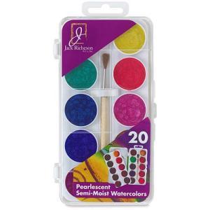 Richeson Semi-Moist Pearlescent Watercolor Set with Brush - (20 Colors)