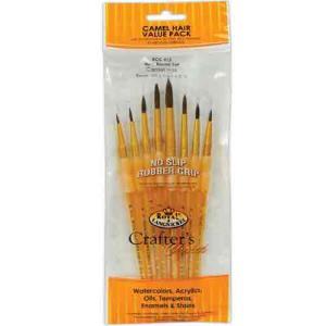 Royal & Langnickel Crafters Choice Rubber Grip Brush Set - (8 Pieces) Synthetic Camel Rounds  RCC 412