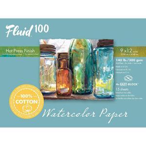 Fluid 100 Hot Press Watercolor Paper Easy-Block 9"  x 12"  – (15 Sheets, 140lb)
