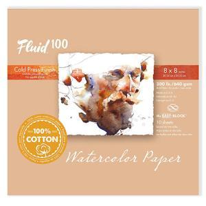 Fluid 100 Cold Press Watercolor Paper Easy-Block 8"  x 8"  – (15 Sheets, 300lb)