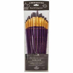 Royal Langnickel Burgundy Taklon Acrylic And Oil Brush Value Pack - 12pc