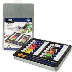 Royal Langnickel Medium Essentials Tin Box Acrylic Paint Set - 16pc RSET-ART2305