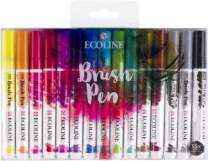 Royal Talens Ecoline Brush Pen Set of 15 Liquid Watercolor Pens –(15 Pack) Basic Colors 11509008