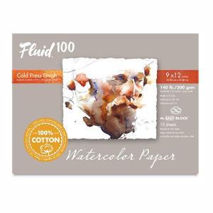 Fluid 100  Cold Press Watercolor Paper Easy-Block 9"  x 12"  – (15 Sheets, 140lb)