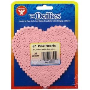 Hygloss Paper Lace Doilies 6" - (36 Pack) Pink Hearts