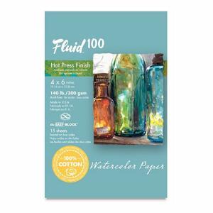 Fluid 100 Hot Press Watercolor Paper Easy-Block 4"  x 6"  – (15 Sheets, 140lb)