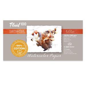Fluid 100  Cold Press Watercolor Paper Easy-Block 6"  x 12" – (15 Sheets, 140lb)