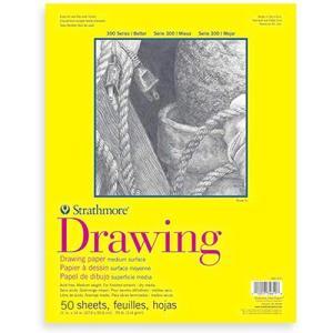 Strathmore 300 Series Drawing Pad 11" x 14" - (50 sheets, 70lb) Bright White, Tape Bound