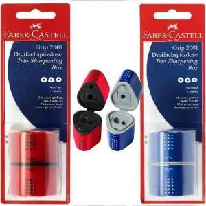 Faber Castell Grip 2001 Trio Pencil Sharpener, (Blister carded) - NO CHOICE Red & Blue