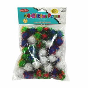 Charles Leonard Glitter Pom Poms 1"-40ct