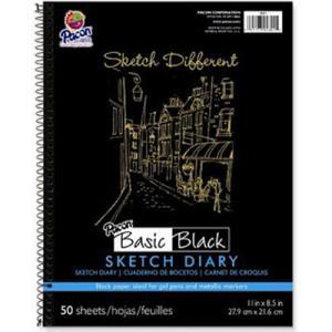 Pacon Basic Black Sketch Diary Wire Bound 11" x 8.5" - 50 sheets
