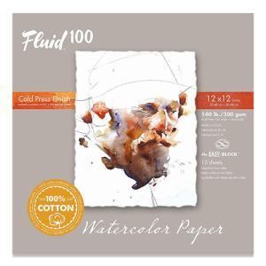 Fluid 100 Cold Press Watercolor Paper Easy-Block 12"  x 12"  – (15 Sheets, 140lb)