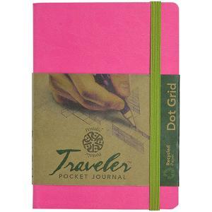 Pentalic Traveler Pocket Journal 4" x 6" - (160 Pages, 74lb) Dot Grid, Bright Pink
