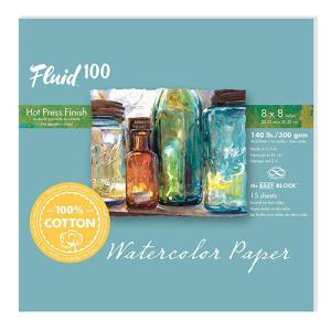 Fluid 100 Hot Press Watercolor Paper Easy-Block 8"  x 8"  – (15 Sheets, 140lb)