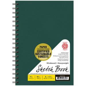 Pentalic Heavyweight Sketch Book 5.5" x 8" - (80 Sheets, 70lb) Wirebound, Green Linen Cover