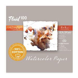 Fluid 100  Cold Press Watercolor Paper Easy-Block 8"  x 8"  – (15 Sheets, 140lb)