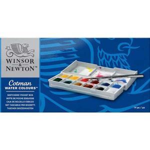 Winsor & Newton Cotman Watercolor Sketchers Pocket Set-12 Half Pans + brush  0390640