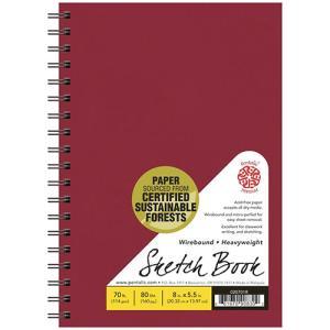 Pentalic Heavyweight Sketch Book 5.5" x 8" - (80 Sheets, 70lb) Wirebound, Red Linen Cover