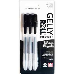 Sakura Retractable Black Effects 08 Gelly Roll Pen - 3pk  (2 metallic black, 1 classic black)