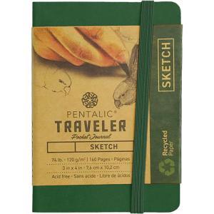 Pentalic Traveler Pocket Journal 3" x 4" - (160 Pages, 74lb) Sketch, Green