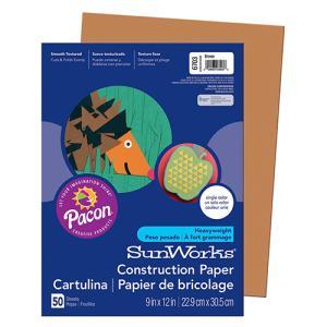 Pacon Sunworks Heavyweight Construction Paper 9" x 12" - (50 Sheets) Brown