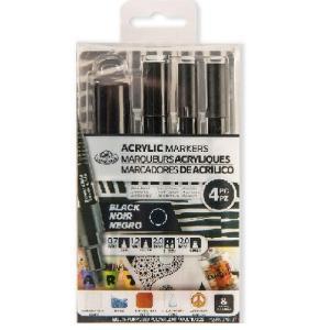 Royal Langnickel Acrylic Paint Marker Set - 4ct Black Assorted Tips  MARK-2701