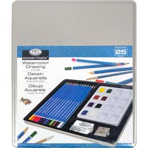 Royal Langnickel Essentials Tin Box Standard Art Set - (25 Pieces) Watercolor Drawing  RSET-ART2709