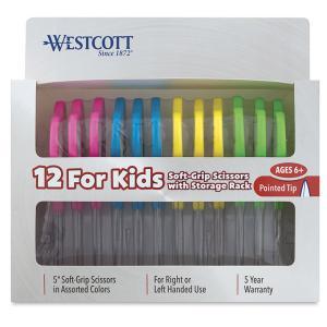 Westcott Scissors for Kids with Storage Rack – (12 Pack) Pointed Tip