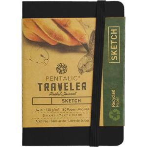Pentalic Traveler Pocket Journal 3" x 4" - (160 Pages, 74lb) Sketch, Black
