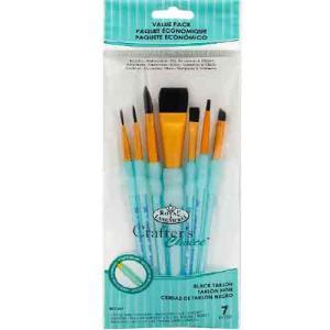 Royal & Langnickel Crafters Choice Rubber Grip Brush Set - (7 Pieces) Black Taklon Variety  RCC 417