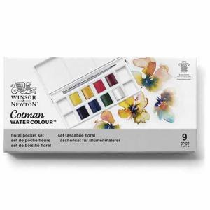Winsor & Newton Cotman Watercolor Pocket Set- Florals Travel Brush & 8 Half Pans