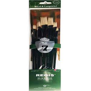 Royal Langnickel Regis Natural White Bristle Long Handle Brush Set- 7pc Flats