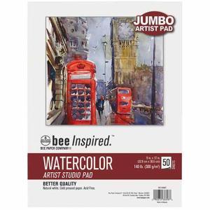 Bee Inspired Artist Jumbo Watercolor Pad 9"x12" 140lbs 50 sheets Top Tape Bound